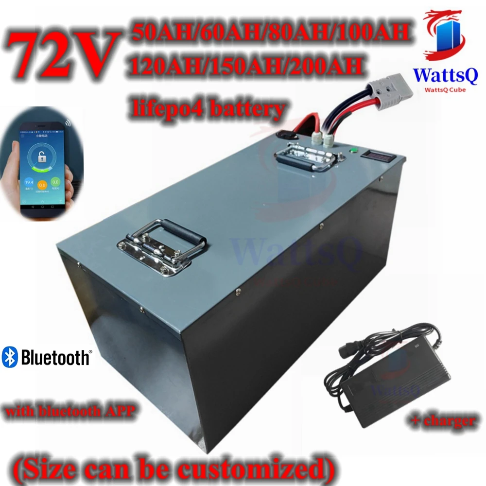 

lithium 80Ah 72V 100Ah 200Ah 120Ah 150Ah lifepo4 battery bluetooth BMS APP for 7000W scooter Motorcycle inverter + charger