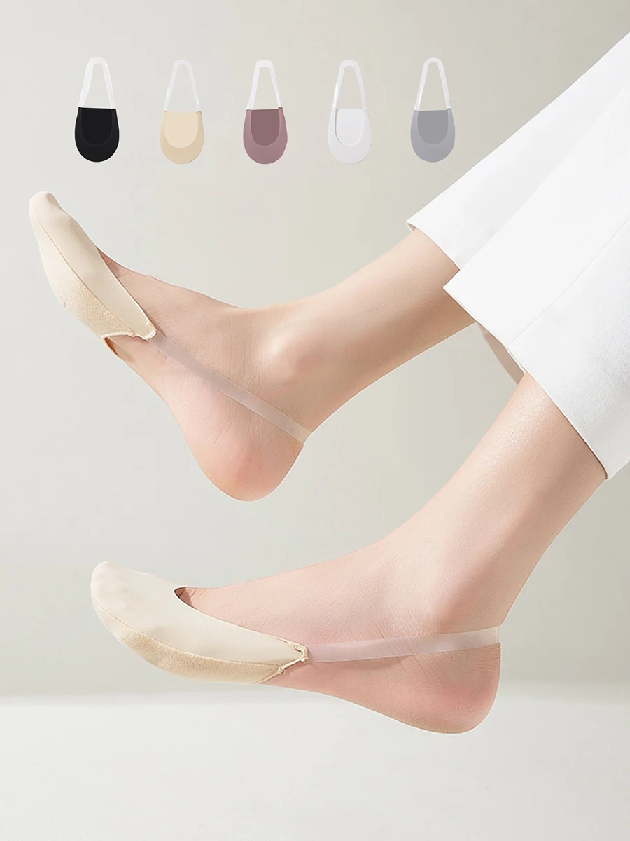 5 Paar modische Damen-Sommer-Silikon-Anti-Rutsch-High-Heels aus Eisseide, dünne Halbfuß-Strumpfhalter