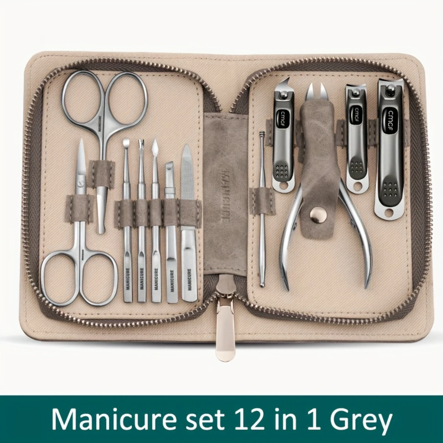Manicure Set With Morandi Grey Top-Grade PU Leather Packaging Nail Clipper Kits Perfect Gift Friends
