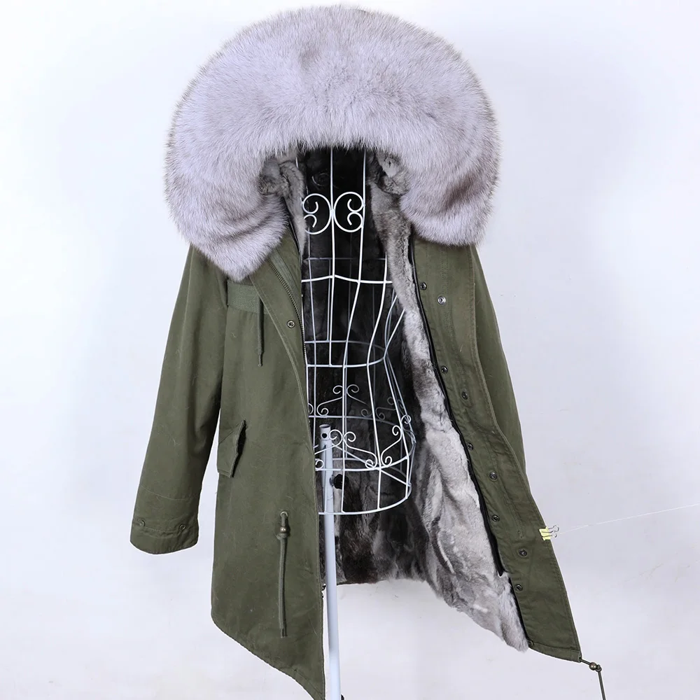 

2023 Women Long Parka Waterproof Big Natural Real Raccoon Fur Fox Fur Collar Hood Warm Rabbit lining Winter Jacket