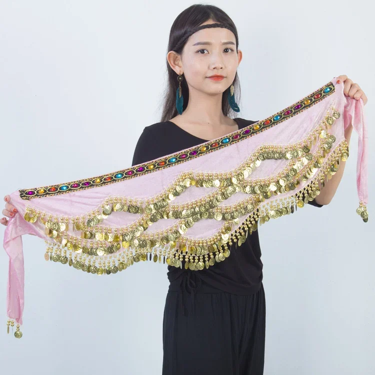 Women Belly Dance Costume Hip Scarf Accessories Belt Skirt Coins Silk Scarf Waist Chain Wrap Crystal Adult Dancewear