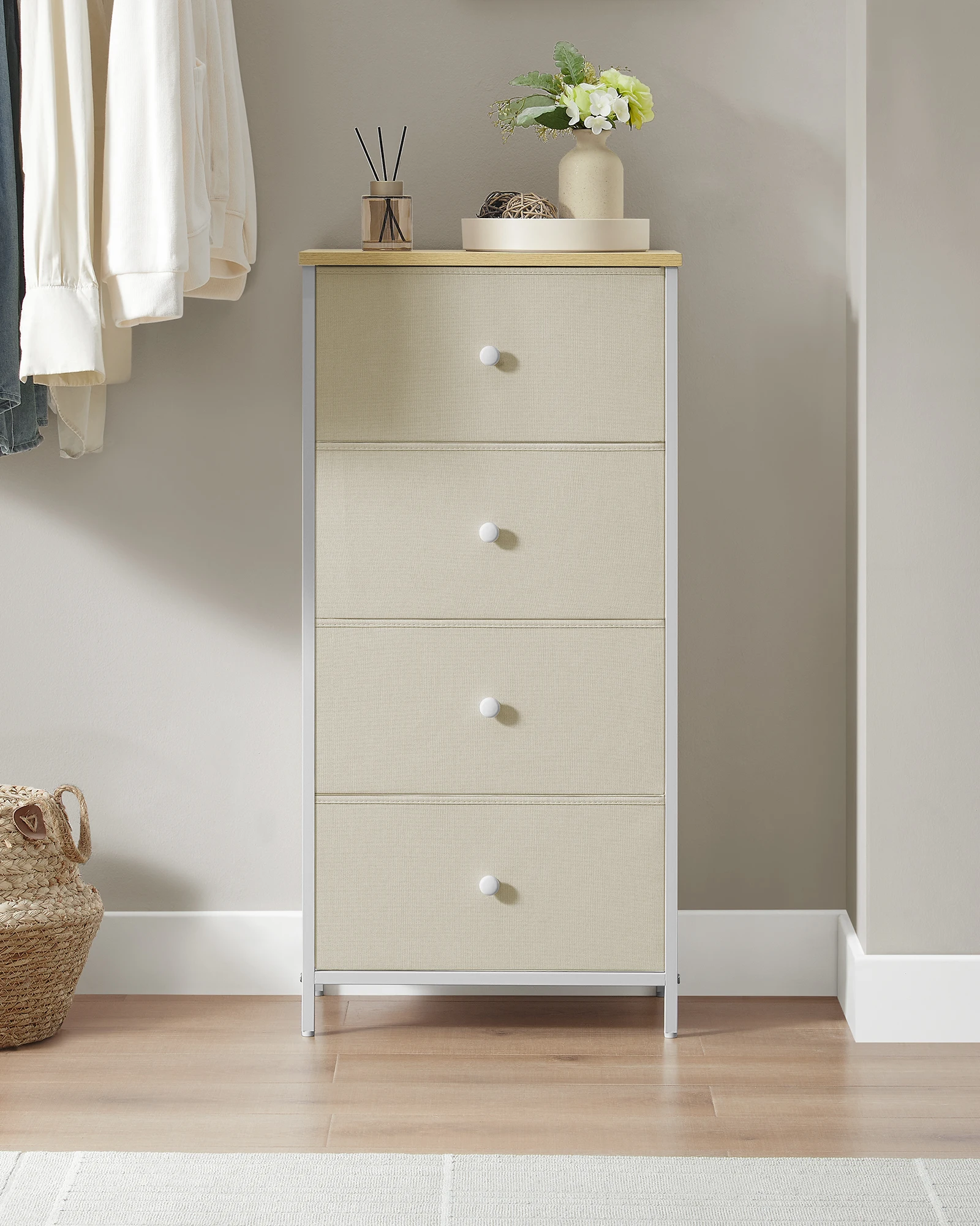 SONGMICS Dresser for Bedroom, Fabric Dresser with 4 Drawers, Metal Frame, Small Chest of Drawers