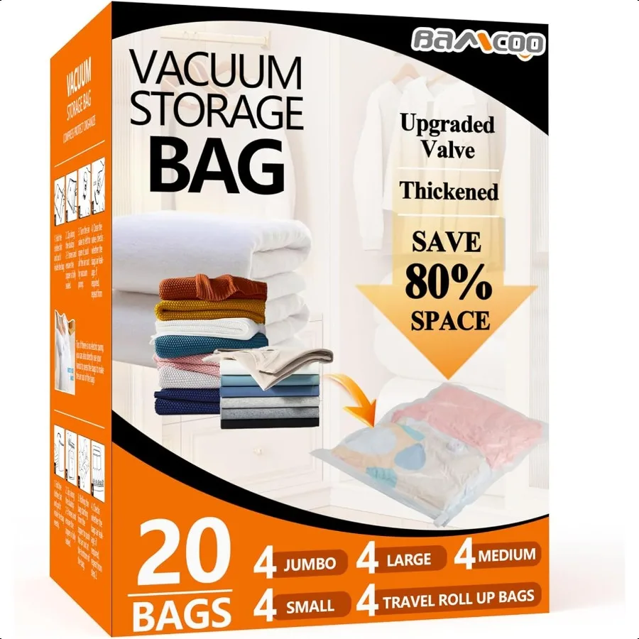 

Space Saver Vacuum Storage Bags Upgraded 20 Pack 4 Jumbo 4 Large 4 Medium 4 Small 4 Roll Up Vaccine Sealed Storage Bags Vacuum