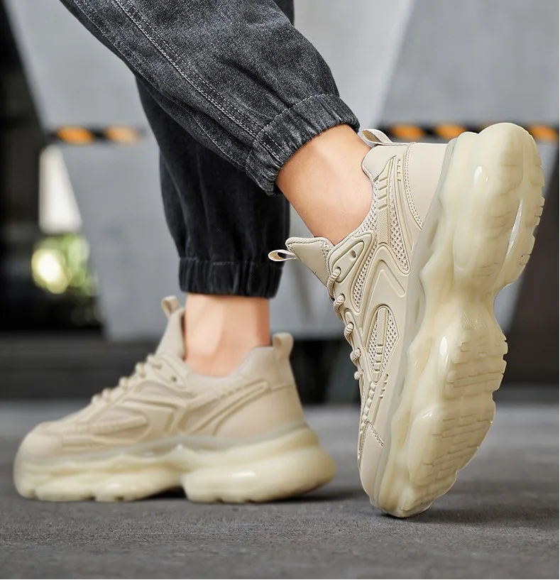 2025 Autumn Winter Men's Elevator Dad Shoes - Leather Upper Fleece Lined Platform Sneakers, Casual Black Warrior Trendy Sports S