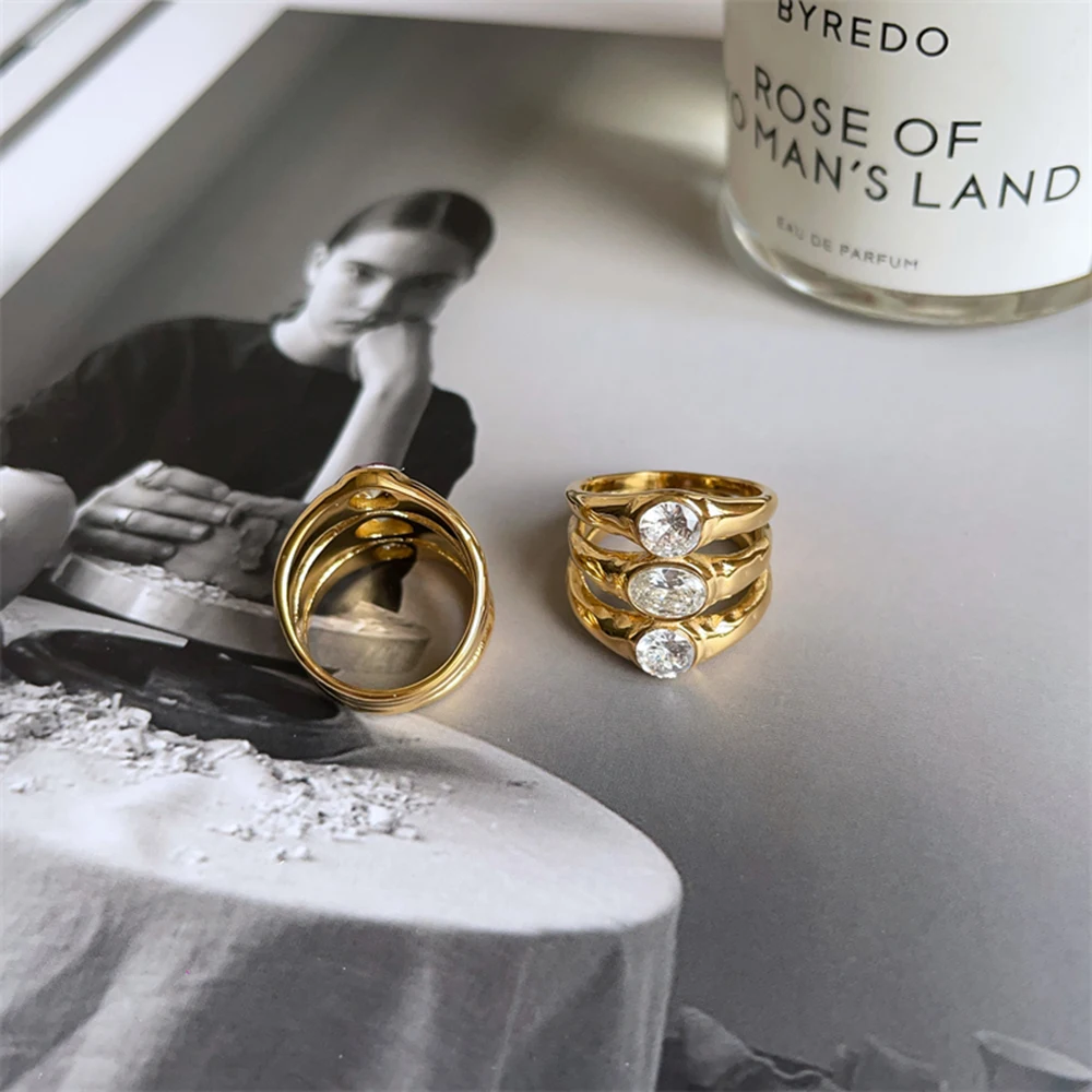 3 stone statement rings stainless steel chunky rings for women tarnish free jewelry waterproof new in jewelry for 2023