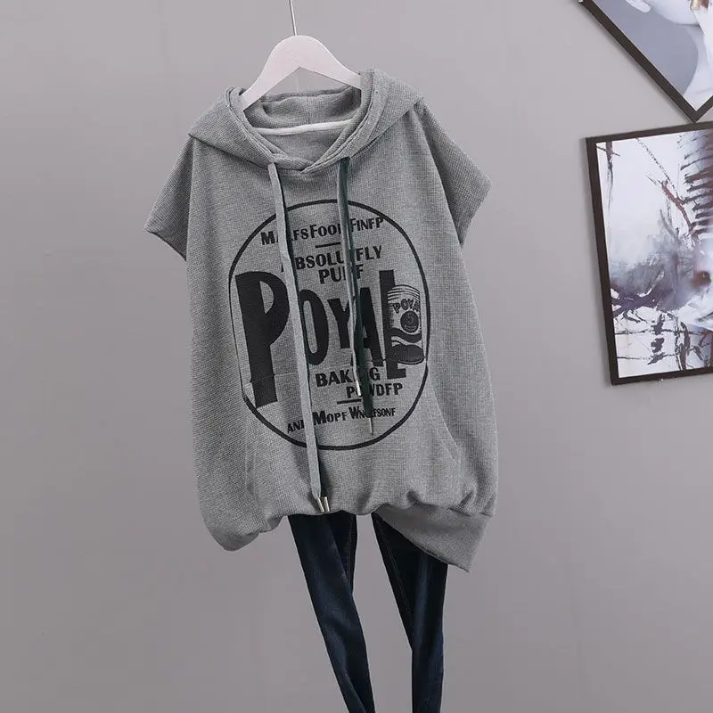 Fashion Pockets Printed Letter Hooded T-Shirts Women's Clothing Spring Summer New Loose All-match Tops Casual Tee Shirt