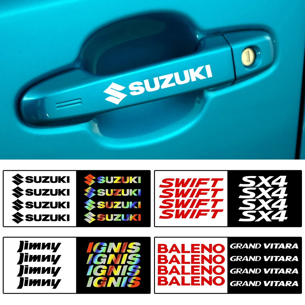 4 шт., декоративная наклейка на дверную ручку автомобиля, значок, декоративная наклейка для Suzuki Grand Vitara Baleno SX4 Swift Jimny IGNIS ALTO Samurai