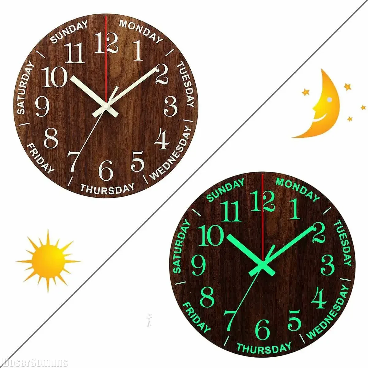 12 Inch Luminous Wall Clock Wood Silent light in dark night Nordic Fashion Wall Clock Non Ticking Clock With Night Light