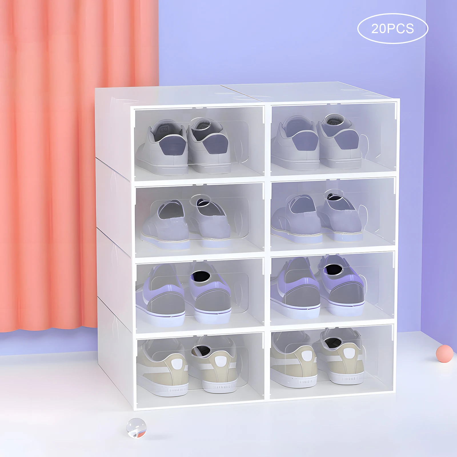 20PCS Stackable Shoe Storage Box Durable Plastic Sneaker Display Case Organizer