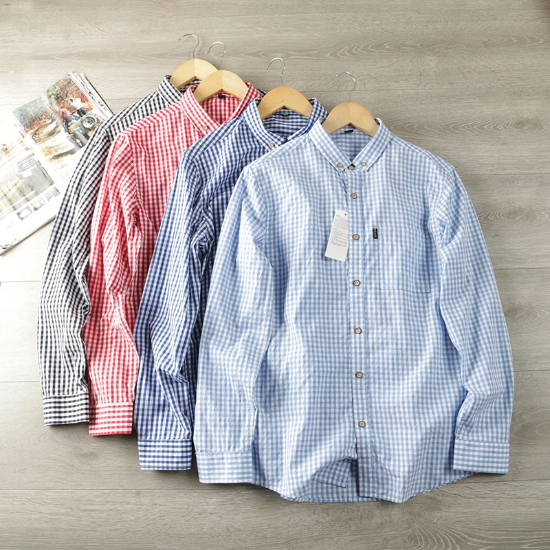 

Comfortable Breathable Ox Cloth irt Men's Long Sve Plaid irt Autumn Versatile Stand Fit Youth ular Button De...