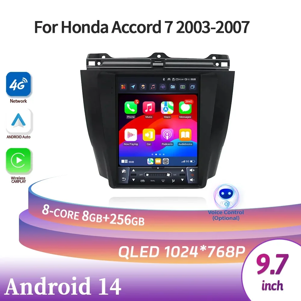

9.7inch Android 14 For Honda Accord 7 2003-2007 Car Radio Multimedia Navigation 4G GPS Wireless BT CarPlay Stereo Screen