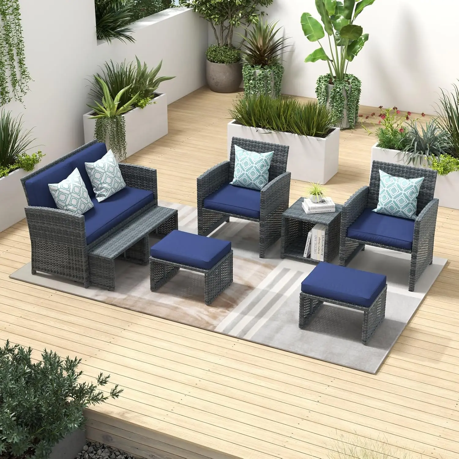 *u-Patio Furniture Sets,8 Pieces Conversation Set, Outdoor Wicker Bistro Set, All Weather Sectional Loveseat Chairs, Customized