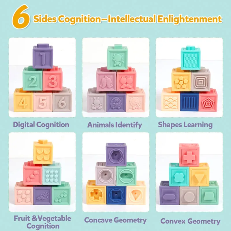 Miękkie klocki dla niemowląt, edukacyjne klocki do ściskania, klocki do układania, zabawki dla dzieci, zabawki do kąpieli dla niemowląt, zabawki Montessori dla maluchów