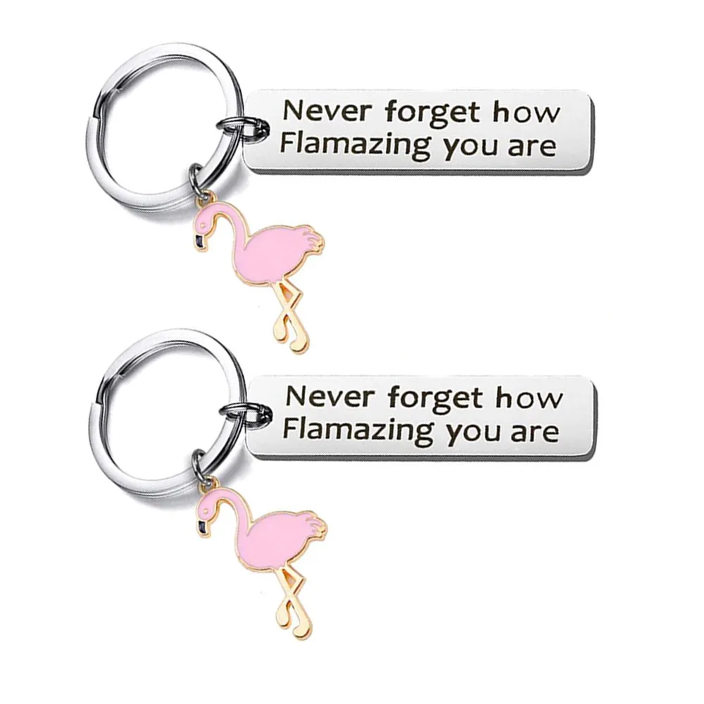 1PC Stainless Steel Motivational Flamingo Keychain Never Forget How Flamazing You are Bag Charm Car Jewelry Gifts