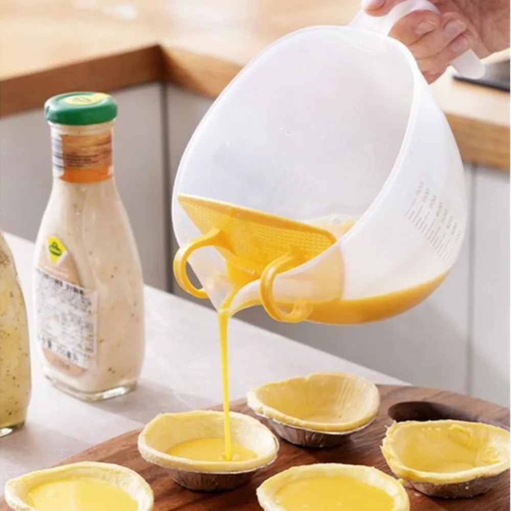 1000ML Filter Measuring Cup Egg Liquid Mixing Cup Built-in Filter Plate  Clear Measuring Cup for Bakery