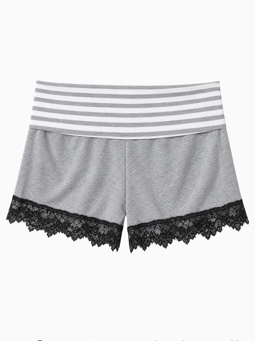 

American Retro Lace Edge Versatile Classics Casual Pants Fashionable Solid Spicy Girl Wave Striped Waist Head Contrasting Shorts