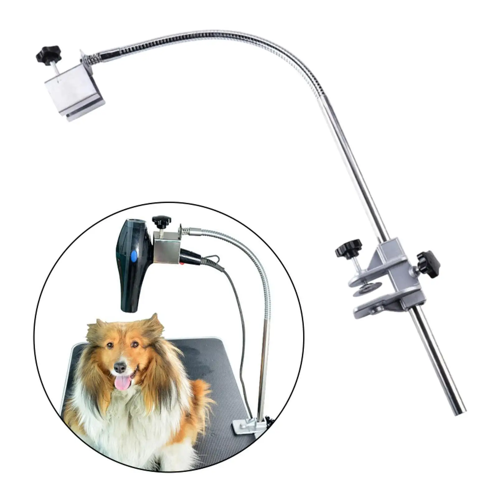 

Dog Pet Grooming Table Hair Dryer Stand Dog Hair Dryer Stand Groomers Flexible Adjustable 360° Rotatable Rack Stainless Steel