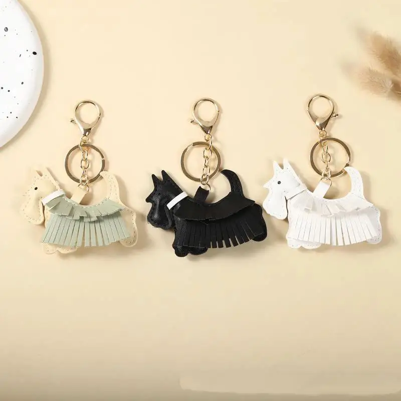 Trendiger Schnauzer-Taschenanhänger aus PU-Leder mit Fransen, einzigartiges Auto-/Taschen-Accessoire, niedliches Ornament für Hundeliebhaber – Detail 2