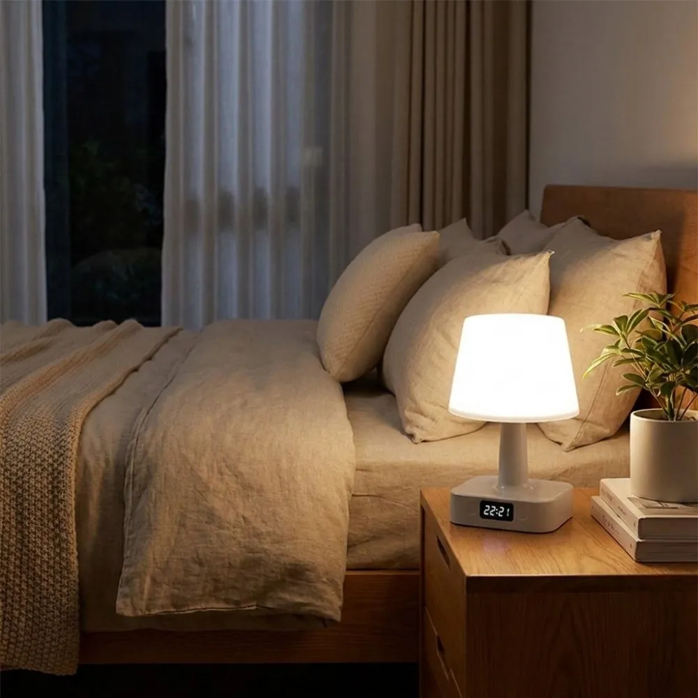 RGB/Tricolor Light LED Table Lamp Digital Clock Eye Protection Desk Lamp Rechargeable Adjustable Brightness Night Light