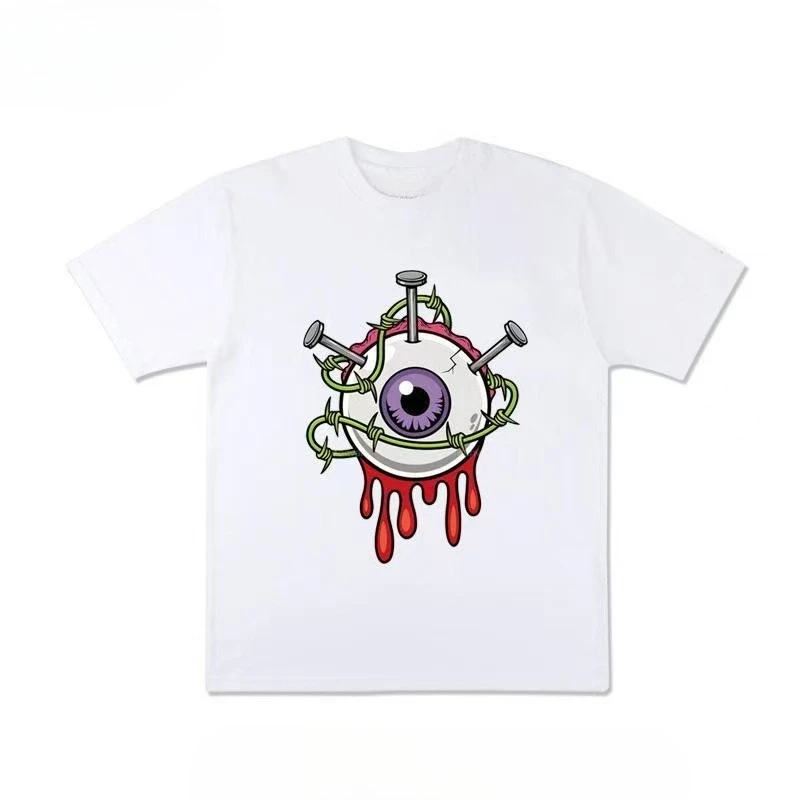 

2025 Summer and Autumn Devilish white big-eye printed T-shirt loose and casual short-sleeved men's and women's sportswear top