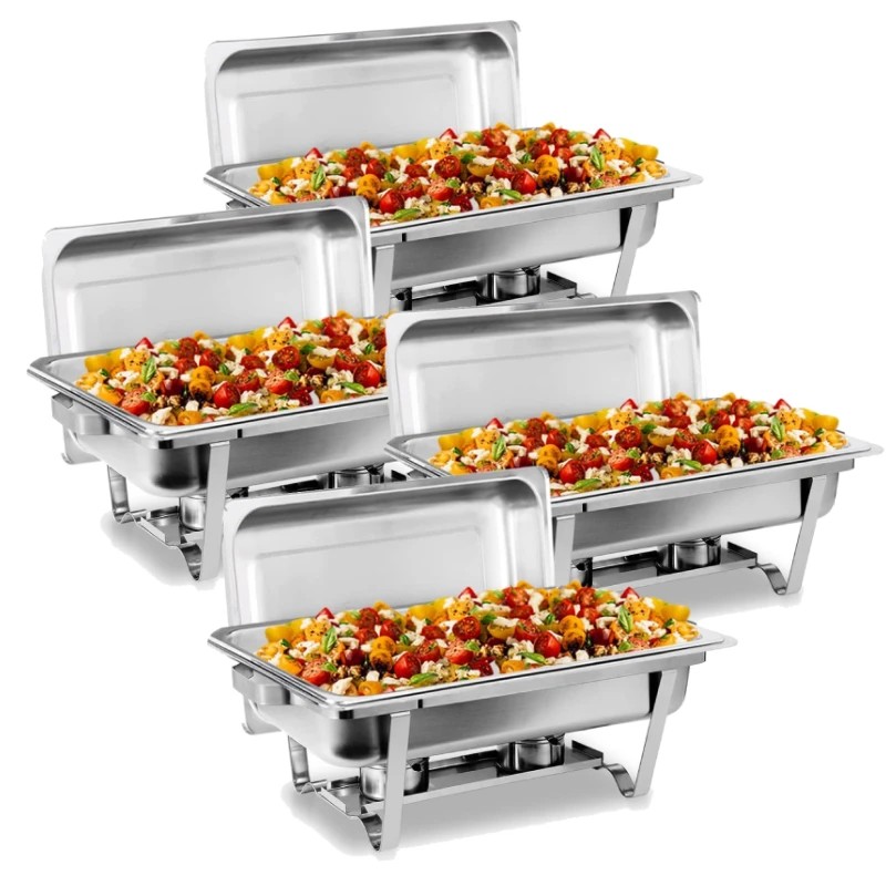 2/4/6/ Pack Rectangle Chafing Dish with Lid Holder Gas Fuel Can Food Pan Hotel Gardern Wedding Buffet Food Warmer Meal Plates