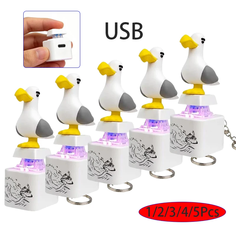 Seagull Mine Keychain Button with Sound LED Rechargeable Keyboard Clicker Fidget Toys Stress Relief Animal Keycaps Funny Gift