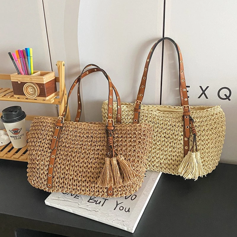 Trendy Straw Women's Handbag Luxury Designer Travel Shopping Shoulder Bag Fashion Brand Ladies Beach Bag Casual Tote Clutch Bag