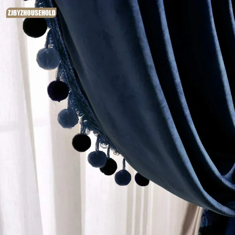 

Luxury Velvet Curtains for Living Room Thermal Soft Window Panels Screen Beads Drapes Door Curtains for Bedroom Green Color Blue