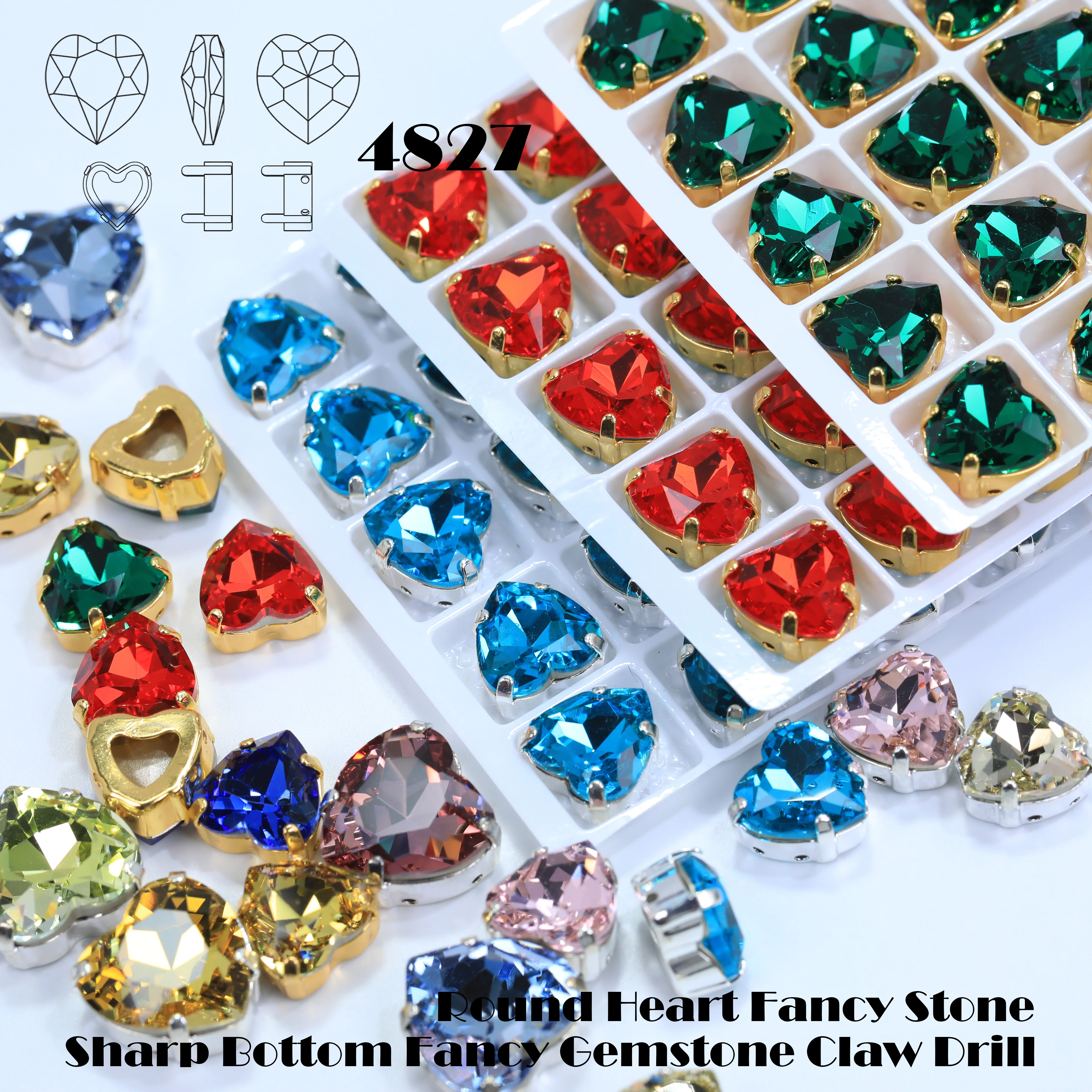 Farbig Beschichtete Premium-Glas-Kristalle, Runde Herz- und Spitze-Form, Fancy Stone Claw Drill, Glänzende Strasssteine, Bling-Effekt für DIY-Taschen und Bastelarbeiten – Detail 4