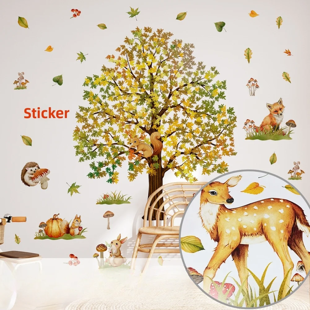 6 Piece PVC For Forest Tree Wall Stickers for Nordic for Living Room Bedroom Bathroom Kitchen Decoration 6 Piece
