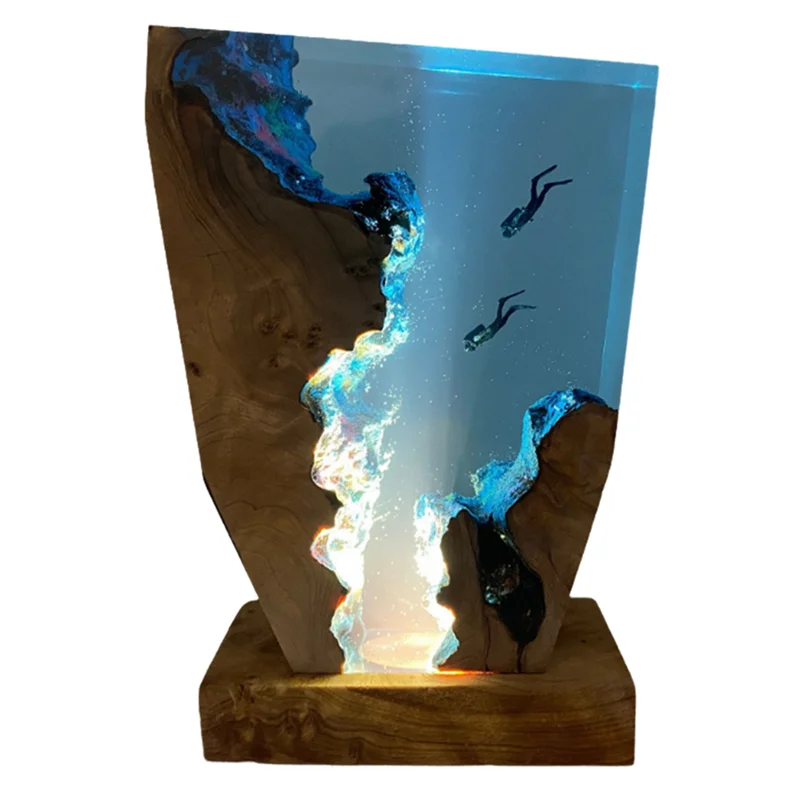 B97A-Seabed Exploration Organism Resin Table Light 2 Divers Resin Table Light Seabed Exploration Theme Night Light