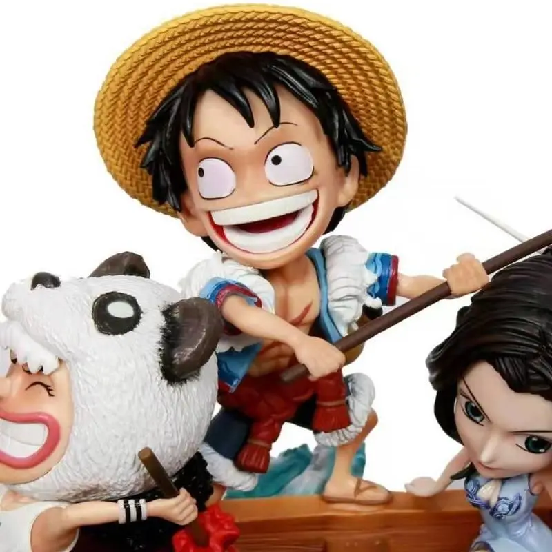 Bandai Animation One Piece King Straw Hat Group Nine People Rowing Dragon Boat Monkey D. Luffy Hand-made Decoration Nami Model