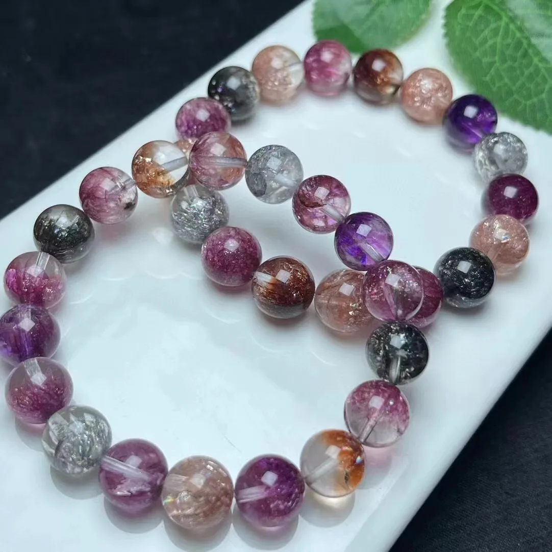 Unit One Bracelet Cost Effective Natural Rainbow Super Seven Quartz Crystal Healing Bead Bracelet