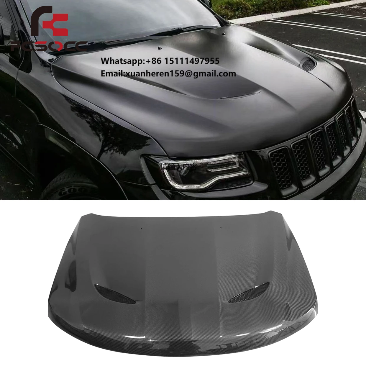 

Для Jeep Grand Cherokee 2011-2023: Накладка на капот из карбона, аксессуары для внешнего тюнинга автомобиля