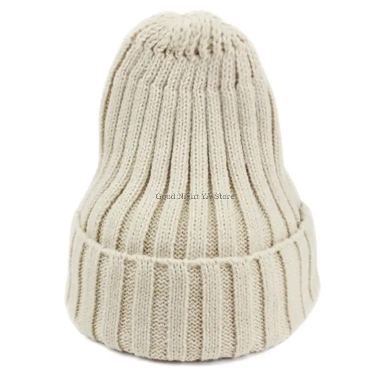 Unisex Winter Ribbed Knit Pointed Beanie Hat Solid Color Cuffed Skull Cap