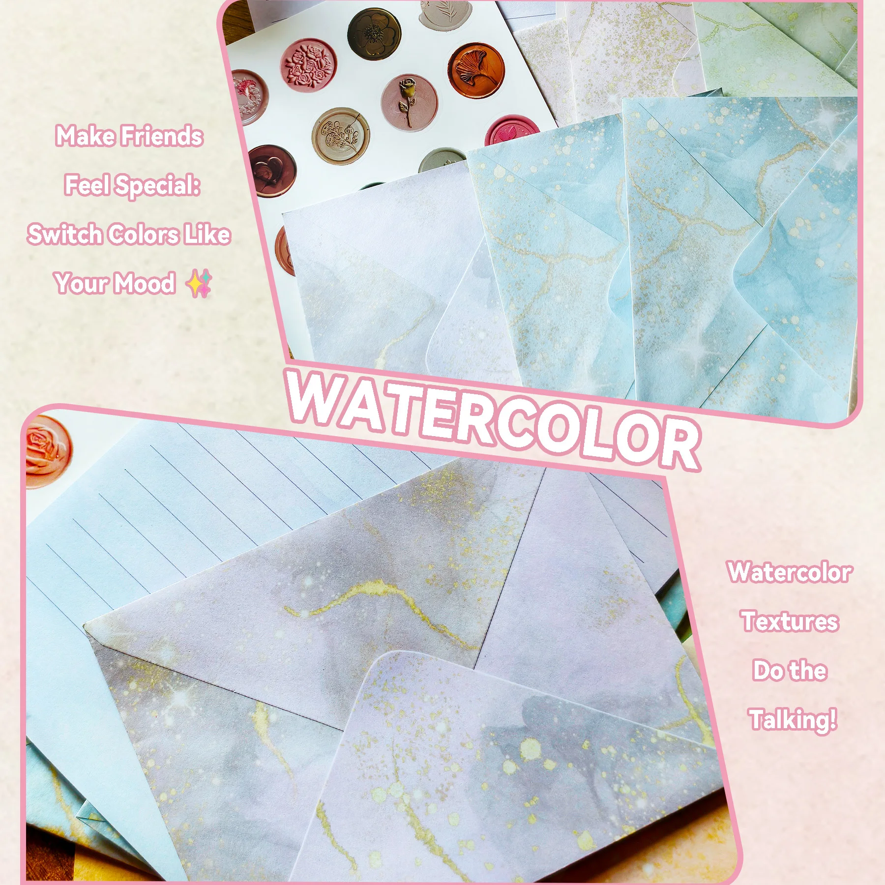 20/120PCS Watercolor Letter Paper and Envelope Sets With Sealing Sticker Invitation Card DIY Postcard Stationery Artistic Design