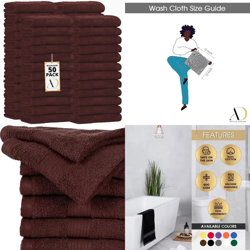 

100% Cotton Washcloths, 50-Pack, 12x12 Inches, Soft Absorbent, Machine Washable, Oeko-Tex Certified, High GSM Face Towels for Ev