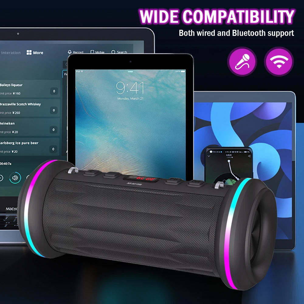 Haut-parleur Bluetooth 5.0, 20W, VTIN, avec micro, Portable, pour l'extérieur, sans fil, basses lourdes, son stéréo, caisson de basses