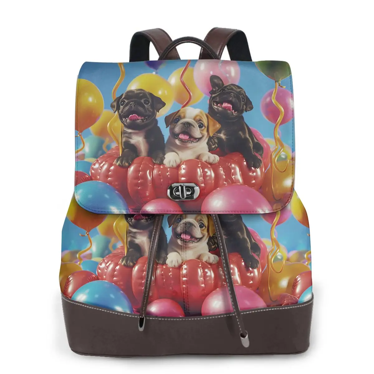 강아지 파티 장면 3D 패턴 새로운 핫 여성 배낭 디자이너 고품질 가죽 간단한 패션 대용량 배낭