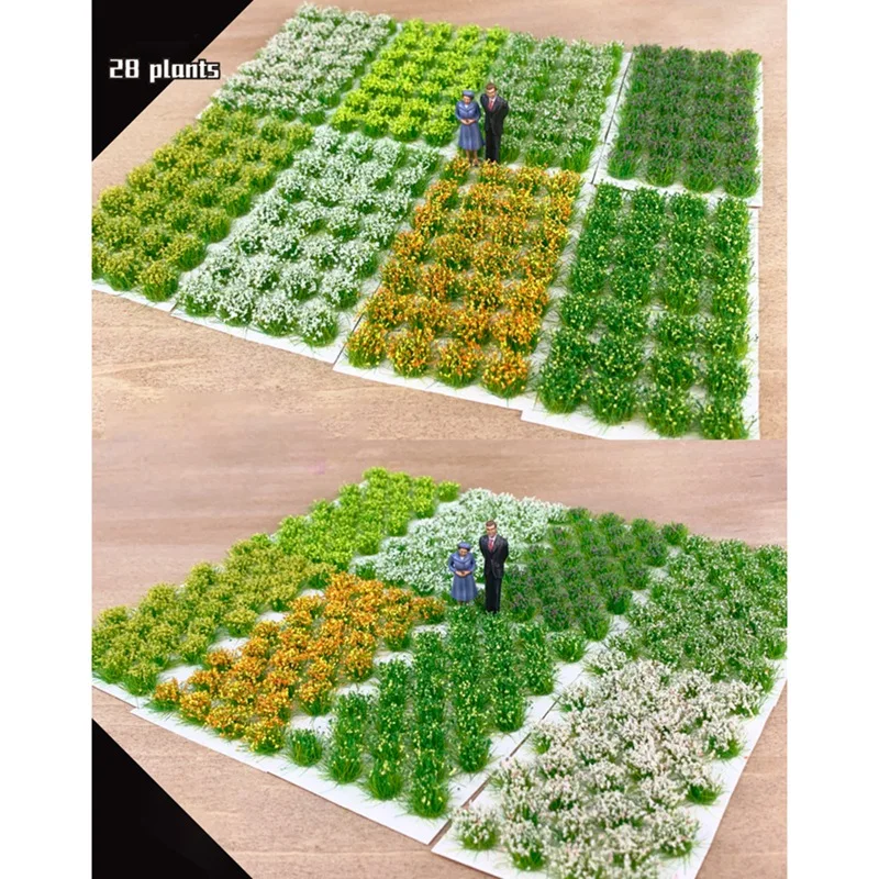 28 PCS 1 Box Vegetation Green Leaf Flower Cluster Model Model Train DIY Material Material Table Scene Sand Toy