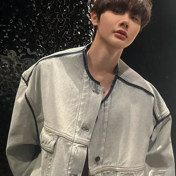 

2024 Spring and Autumn Niche Design Men's Denim Suit Fashion Retro Collarless Boyfriend Style Profile Loose Causual Jacket Top