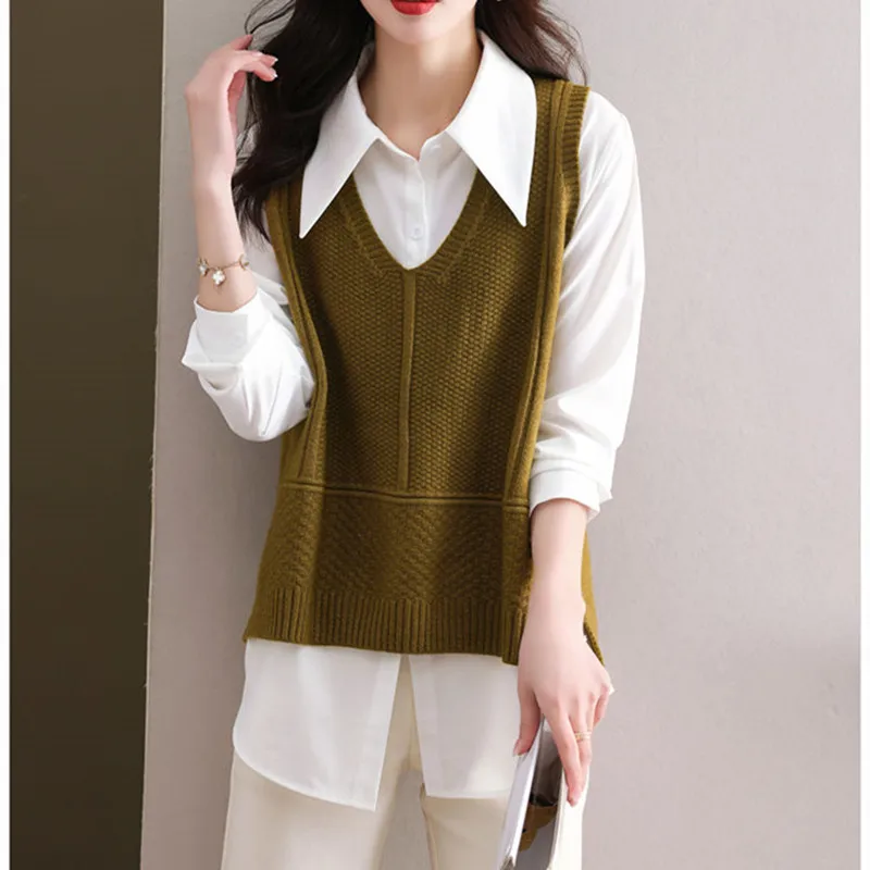 Gebreide Vesten Dames Koreaanse Stijl All-Match Herfst Winter Nieuwe Casual Bovenkleding V-Hals Mouwloze Tops Trendy Mode Comfortabel
