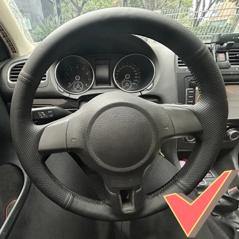 

Custom Hand-stitched Black Wear Comfy Breathable Microfiber Leather Steering Wheel Cover For VW Golf 6 Mk6 Polo Sagitar Bora