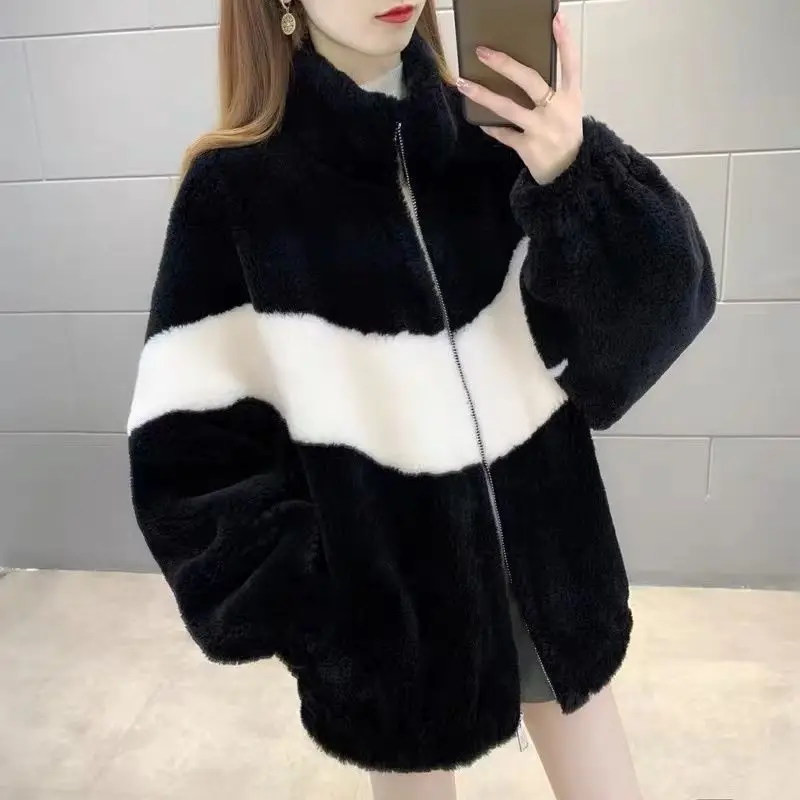 Thickened Parka Coat Women 2022 New Autumn Winter Lamb Wool Jacket Female Outerwear Fashion Loose Warm Cotton Clothing Overcoat