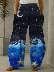 Pantalones de pierna ancha de longitud completa con estrellas y galaxia, pantalones de moda Hipster finos estampados, ropa de calle de verano, pantalones de chándal, ropa para mujer