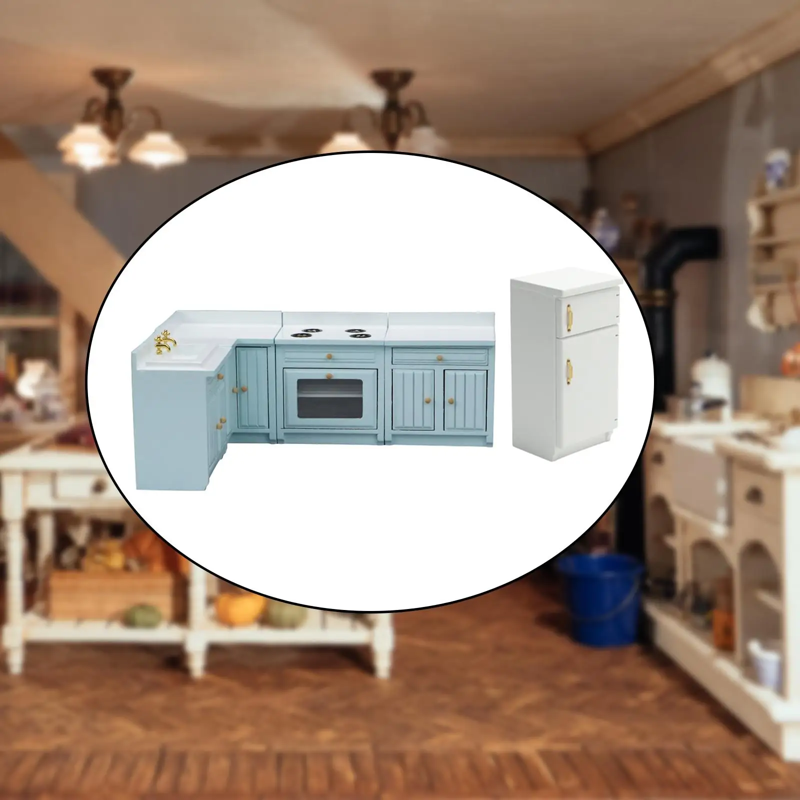 Mini meubles de cuisine pour maison de poupée, ensemble de Table de cuisine, modèle d'armoire pour 3 +, 1/12