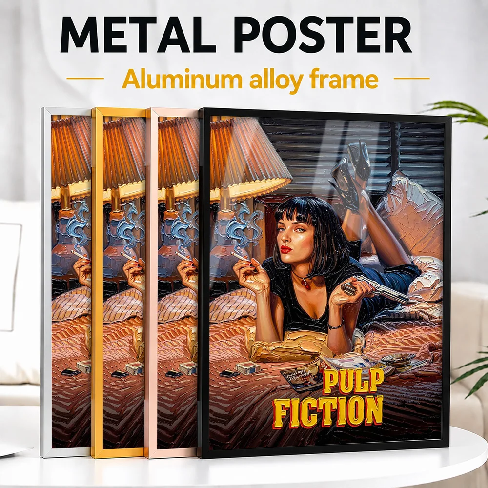 Pulp Fiction Movie Framed Aluminum Metal Poster Customized Screen Tribute Wall Art Perfect Within Media Room As Story Lovers