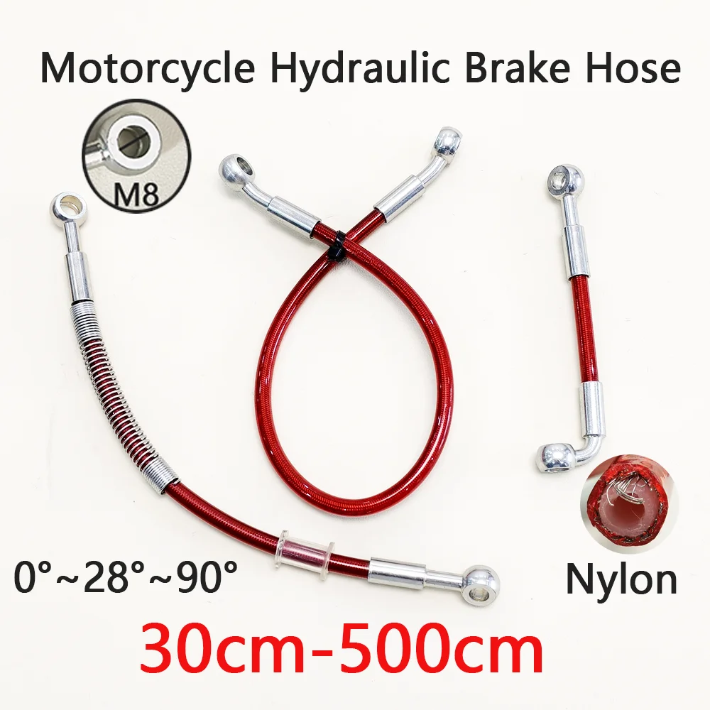 

30cm-500cm Motorbike Red Braided Oil Hoses Line Tube Pipe Motorcycle Universal Racing Hydraulic Brake Hose 10mm 0°~ 28°~90°