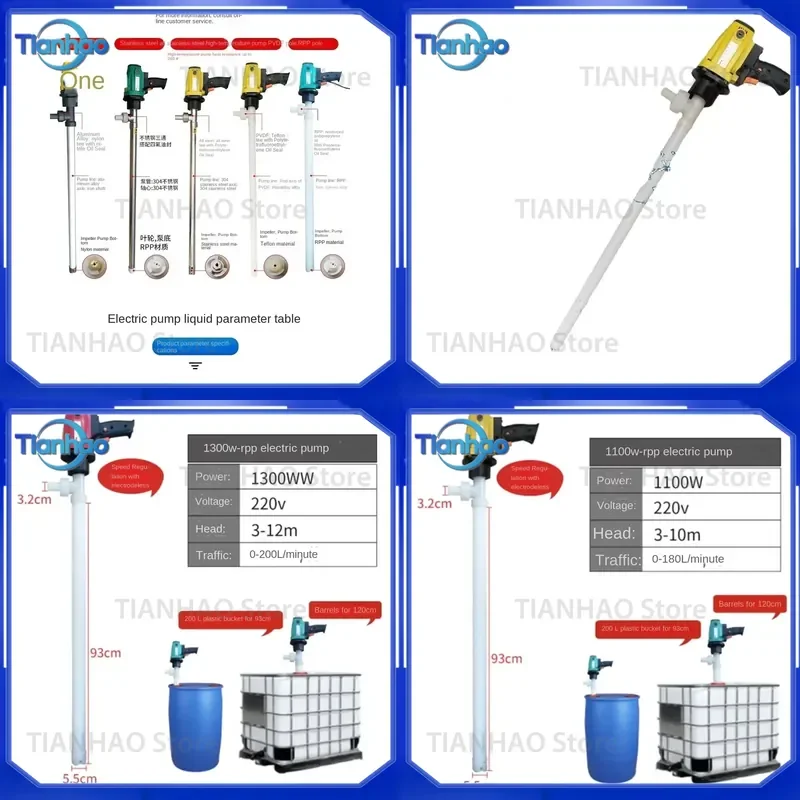 Bomba Eléctrica para Bidones RPP de 750W, 1100W, 1300W, para Transferencia de Líquidos Químicos, Resistente a la Corrosión, Bomba de Infusión