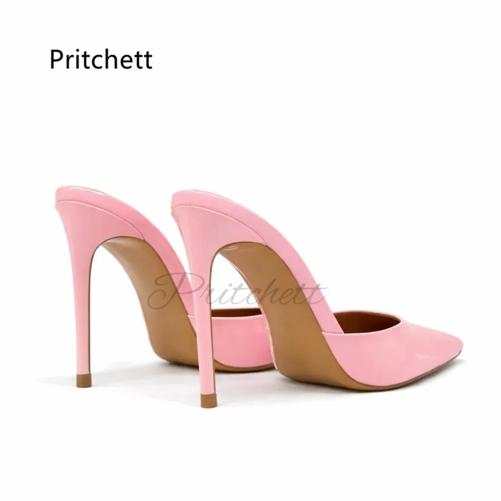 White Cover Pointed Toe Mules High Heels Patent Leather Pull On Backless Stiletto Party Wedding Dress Slide Sandals Summer Shoes